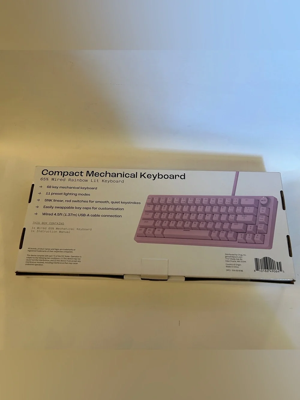 Compact Mechanical Keyboard 65% Wired RGB Rainbow Backlit Gaming Keyboard Purple